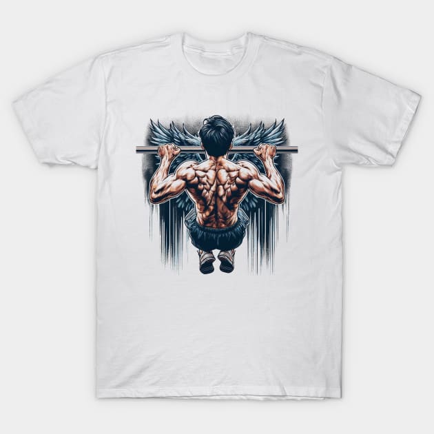 Muscular, Lean Guy doing Pullups T-Shirt by SimpliPrinter